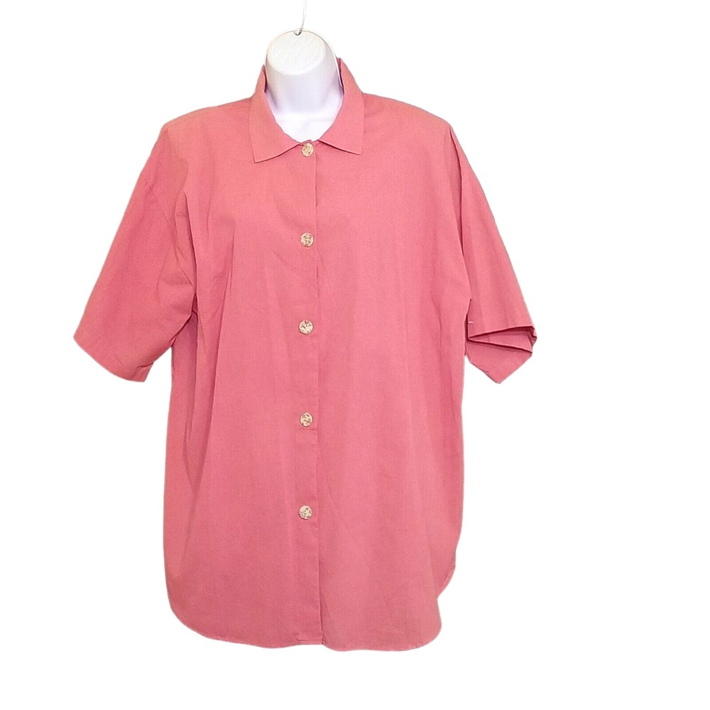 Sarah Richards Blouse 22W Vintage Short Sleeve Button Up Shirt Pink Women's